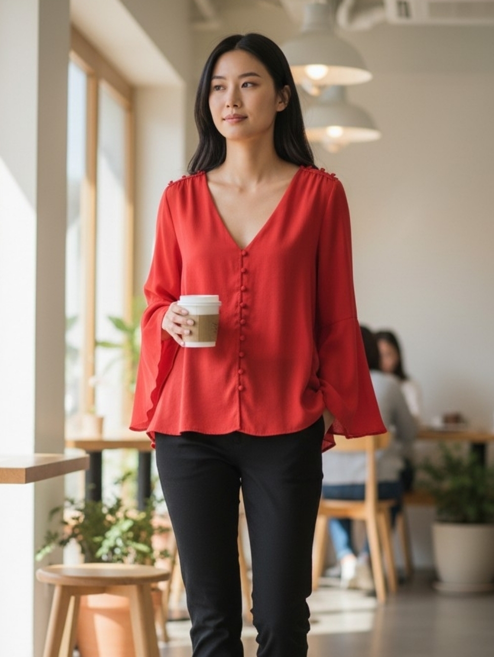 NWT Cupcakes and Cashmere Bell Sleeve Blouse M
